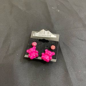 Pink Bear earrings with matching pink Crystals